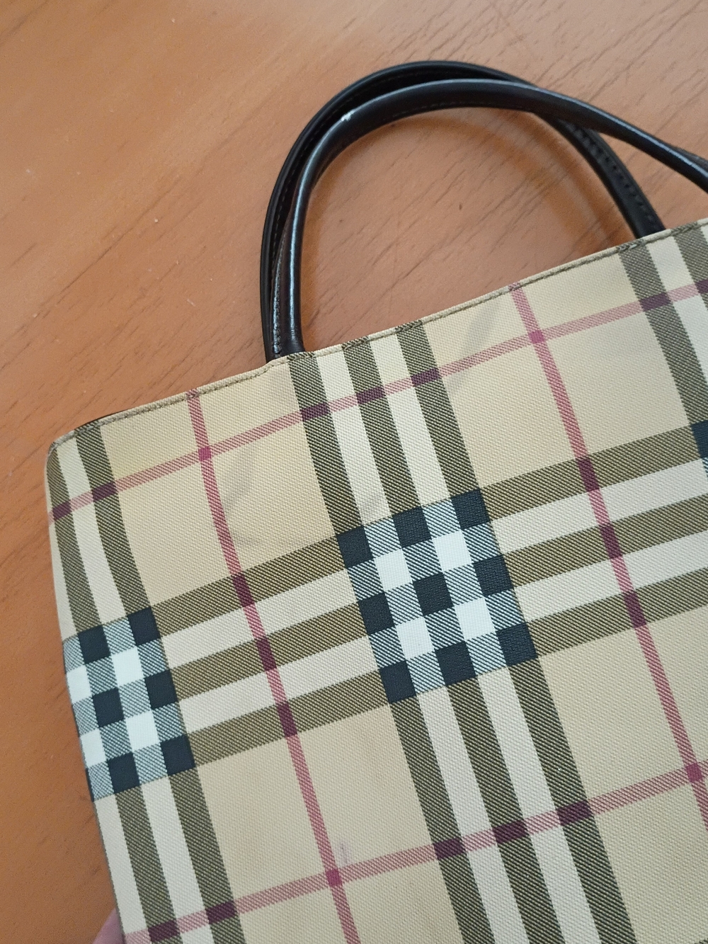 Burberry Beige Small Nova CheckTote with Dark Brown Handles - Picture 9 of 11